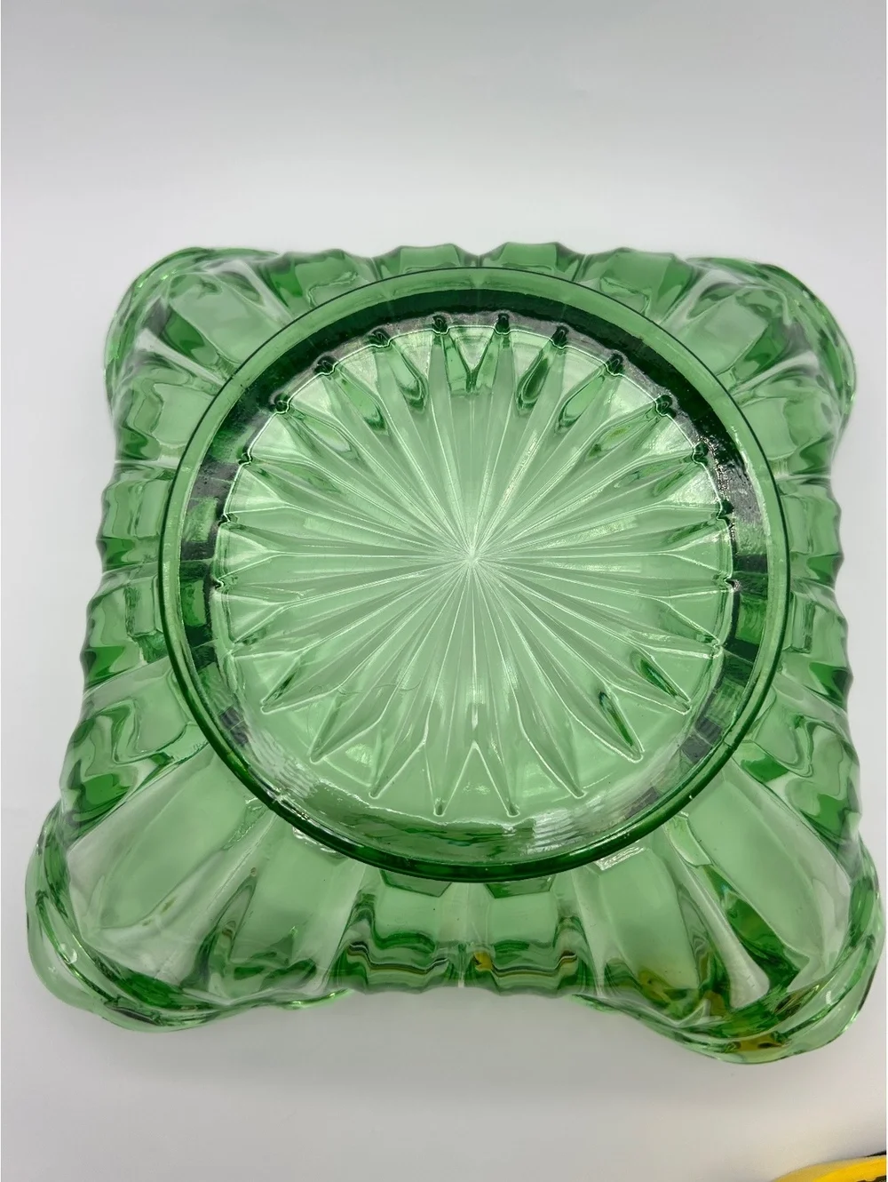 Fostoria Green Uranium Colonial Prism Square Centerpiece Bowl